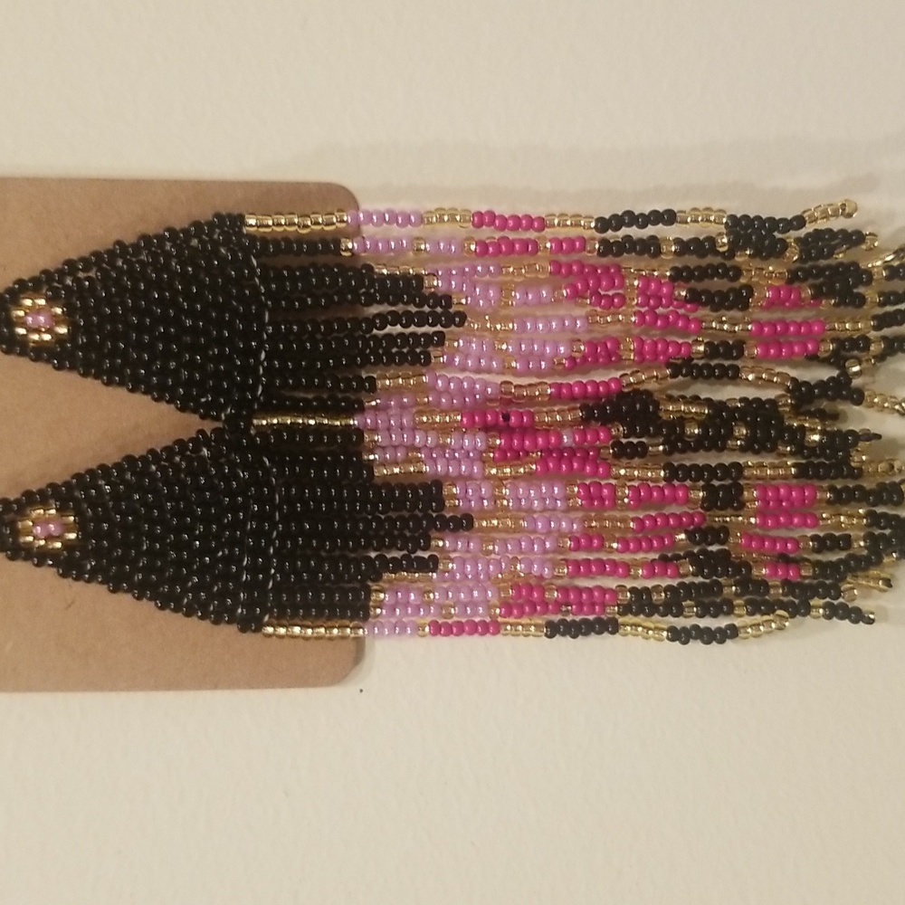 Nwot Dramatic LONG Colorful Beaded Hanging Earrings